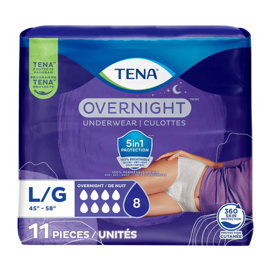 Tena Incontinence Underwear for Women, Bladder Leakage, Overnight Absorbency, Large, 11 Count product package