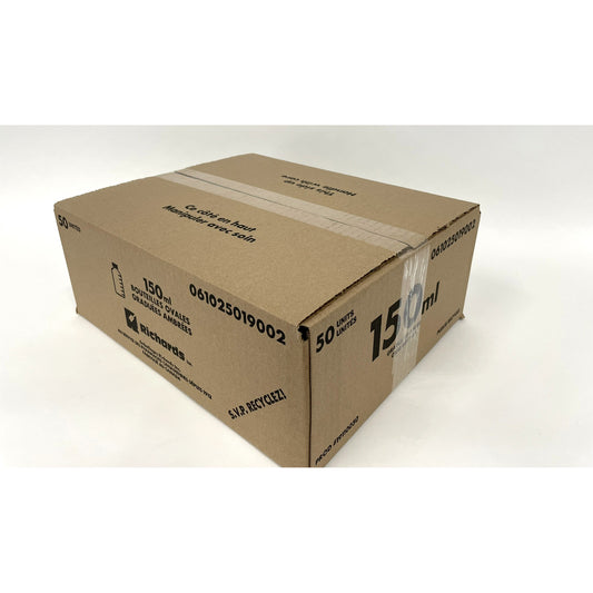 Bottle Amber Plastic Graduated with Regular Cap 150 mL Case of 50 Bottles
