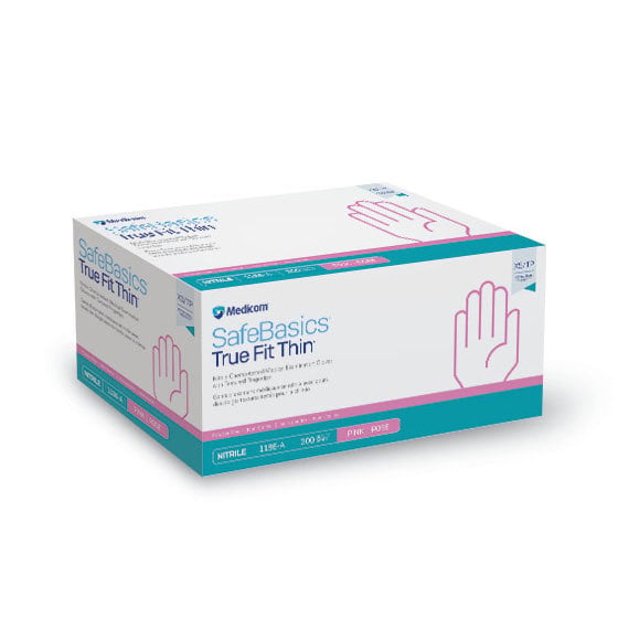SafeBasics True Fit Thin Nitrile Exam Gloves, Powder-Free, Non-Sterile, Pink, Small (Box of 300)