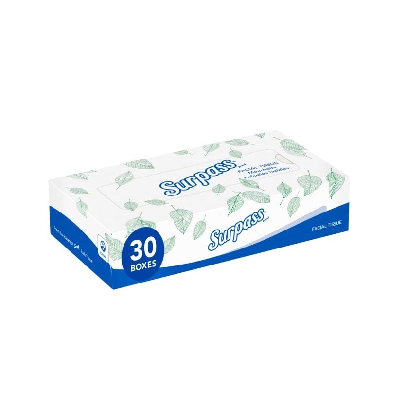 Facial Tissue Surpass in A Flat Box 2 - Ply 30 x Pack of 100