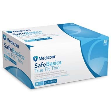 SafeBasics True Fit Thin Nitrile Exam Gloves, Powder-Free, Non-Sterile, Blue, Small (Box of 300)