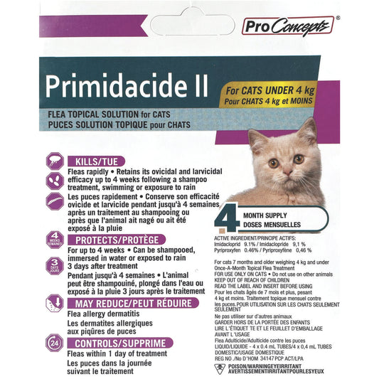 Primidacide II for Cats (Under 4 kg) 4 Tubes
