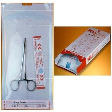 Sterilisation Pouch MillPack with Test Strip Box of 200 Pouchs 7.5 in x 13 in