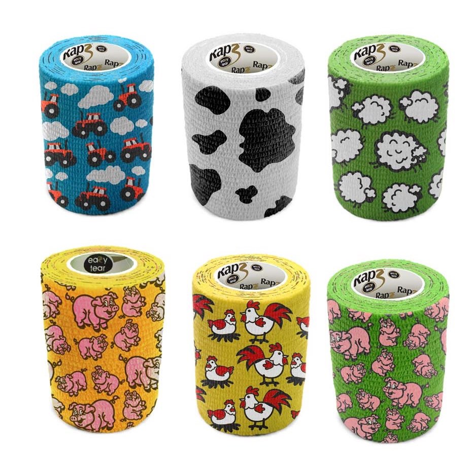 Cohesive Bandage Rapz Easy Tear 5 - M Roll 12 X 7.5 cm, Assorted Funny Farm, Box of 12 Rolls