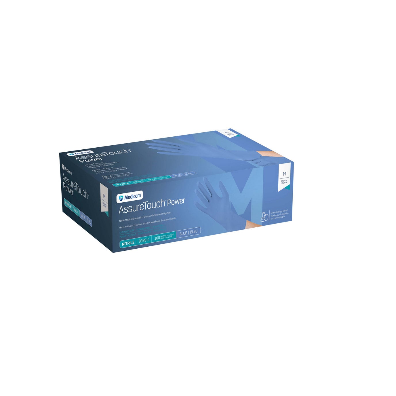 AssureTouch Power Nitrile Exam Gloves, Powder-Free, Non-Sterile, Blue (Box of 100)