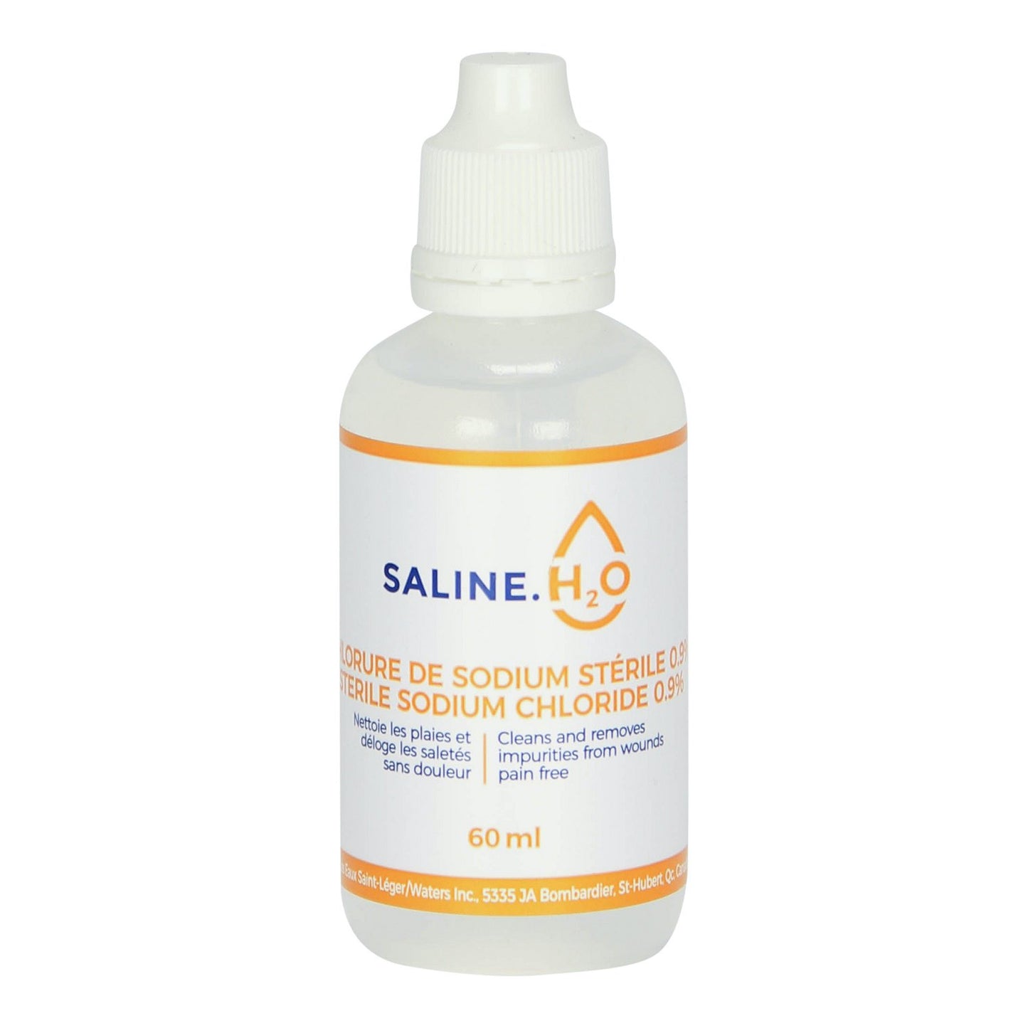 Saline.H2O Sodium Chloride 0.9% for Farm Animals 60 mL Bottle