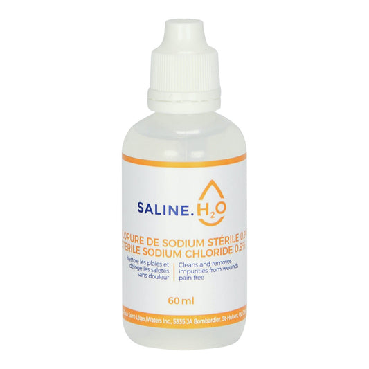 Saline.H2O Sodium Chloride 0.9% for Farm Animals 60 mL Bottle
