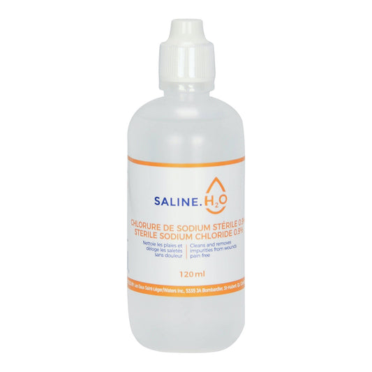 Saline.H2O Sodium Chloride 0.9% for Farm Animals 120 mL Bottle