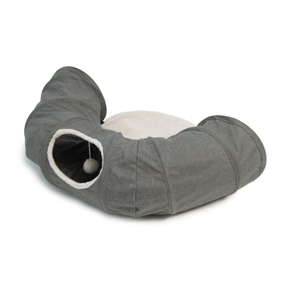 Tunnel and Round Cushion for Cats (Grey) 1 Unit