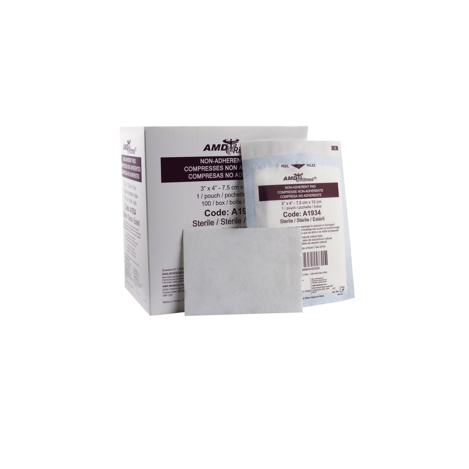 Dressing Pad Non - Adherent Sterile Pack of 100 Units 3 in x 4 in