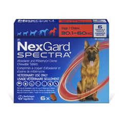 NexGard Spectra Chewable Tablets for Dogs, 30.1 - 60 kg (Red), 6 Chews