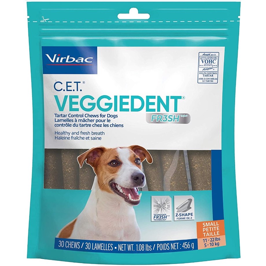C.E.T.. VeggieDent FR3SH Chews for Dogs (Vegetarian) Bag of 30 Chews, Small