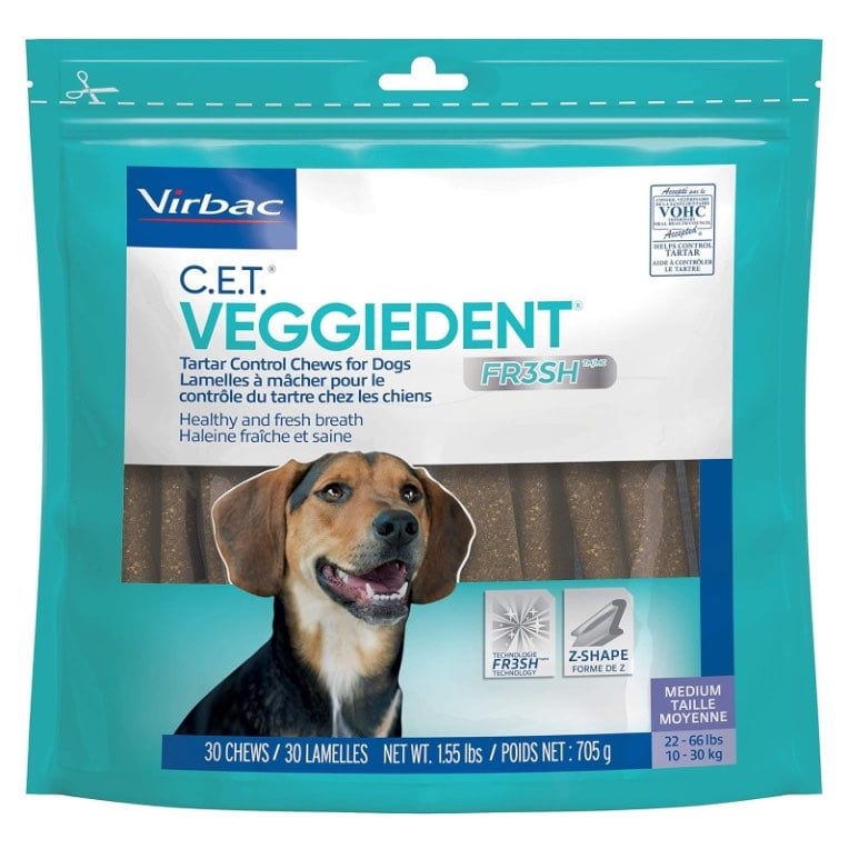 C.E.T.. VeggieDent FR3SH Chews for Dogs (Vegetarian) Bag of 30 Chews, Medium