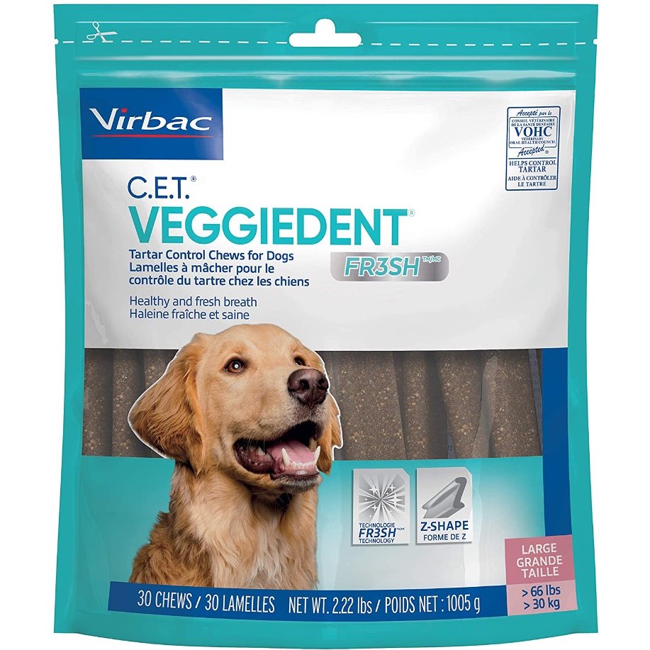 C.E.T.. VeggieDent FR3SH Chews for Dogs (Vegetarian) Bag of 30 Chews, Large