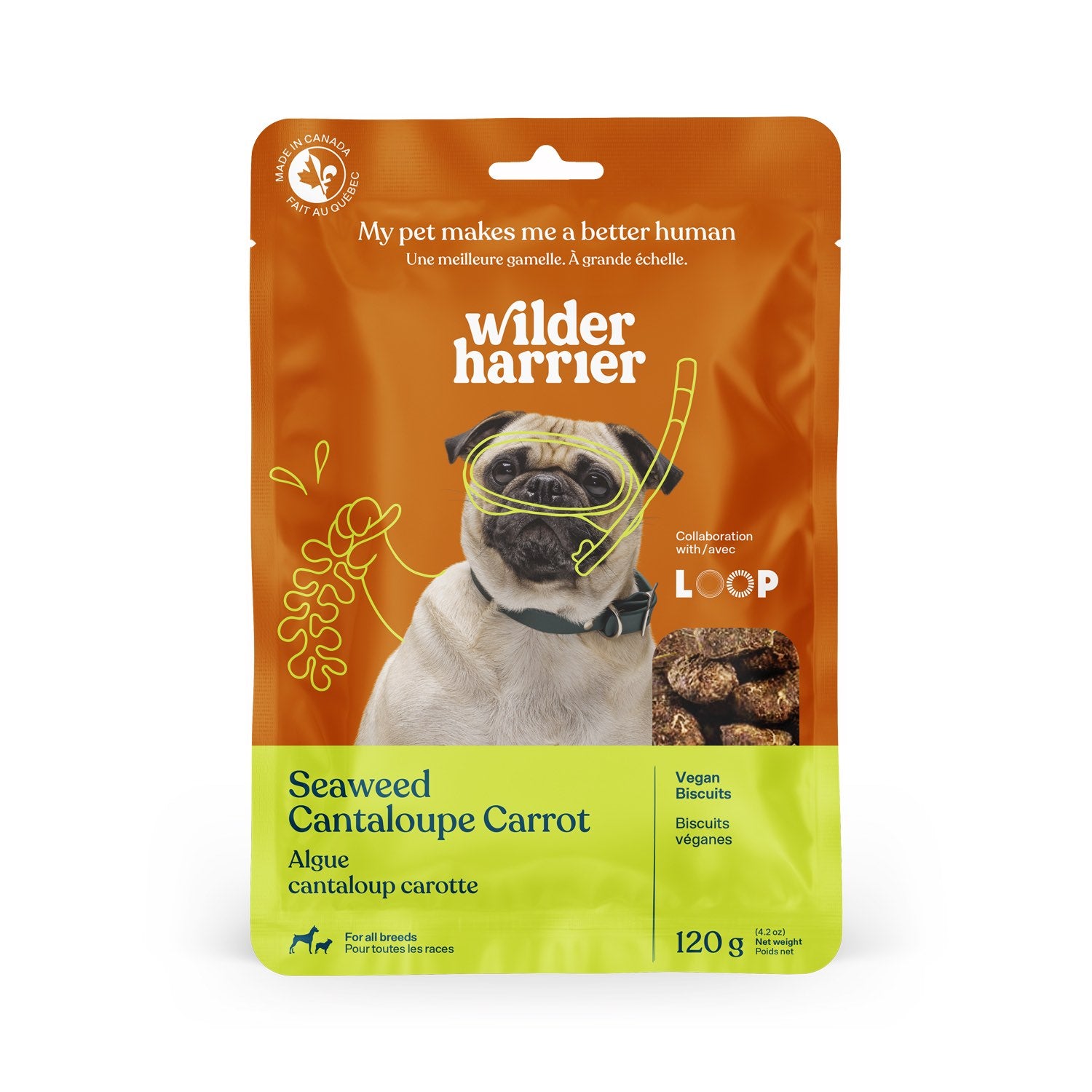 Vegan Dog Treats for Dogs (Seaweed, Cantaloupe and Carrot) 120 g Bag