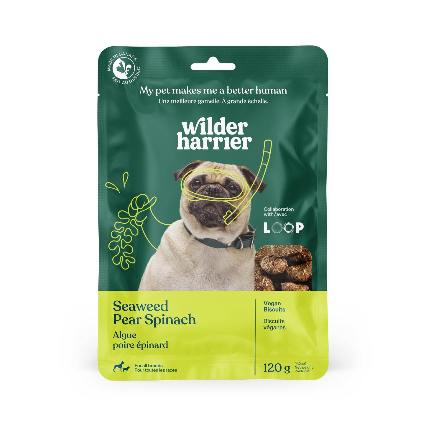 Vegan Dog Treats for Dogs (Seaweed, Pear and Spinach) 120 g Bag
