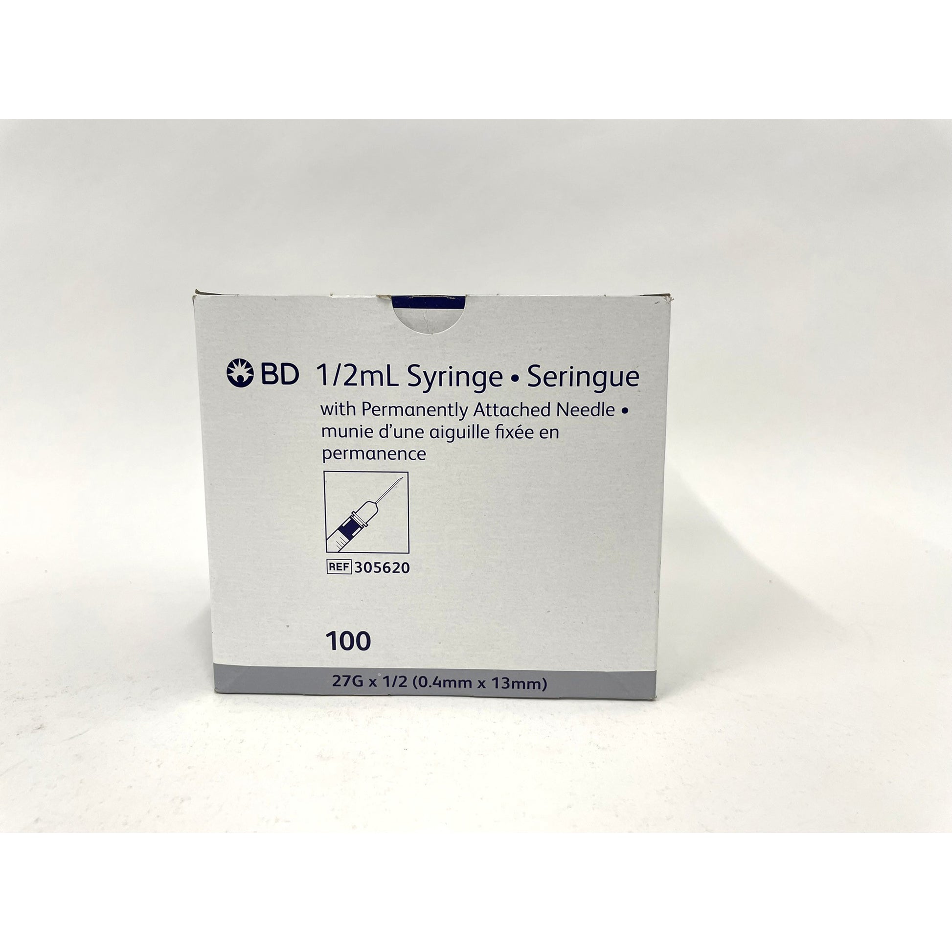 Syringe 0.5 mL with Permanently Attached Needle Box of 100 Syringes 27 g x 1 / 2 in