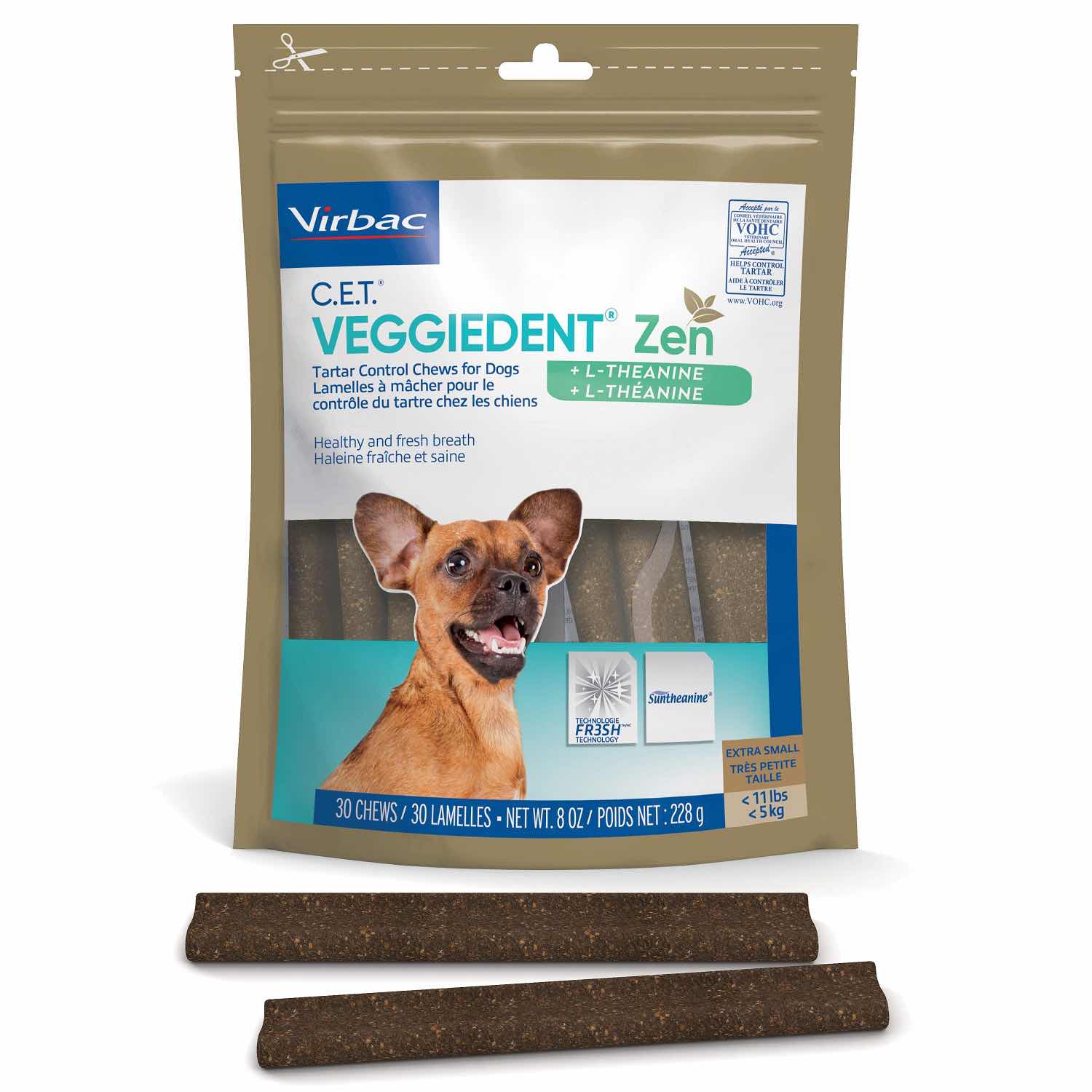 C.E.T.. VeggieDent ZEN Chews for Dogs (Vegetables) 1 Bag of 30 Soft Chews