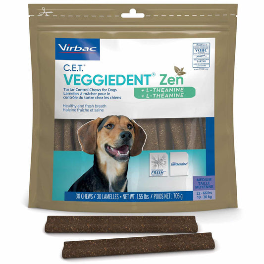 C.E.T.. VeggieDent ZEN Chews for Dogs (Vegetables) 1 Bag of 30 Soft Chews, Medium, 1 Bag of 30 Chews