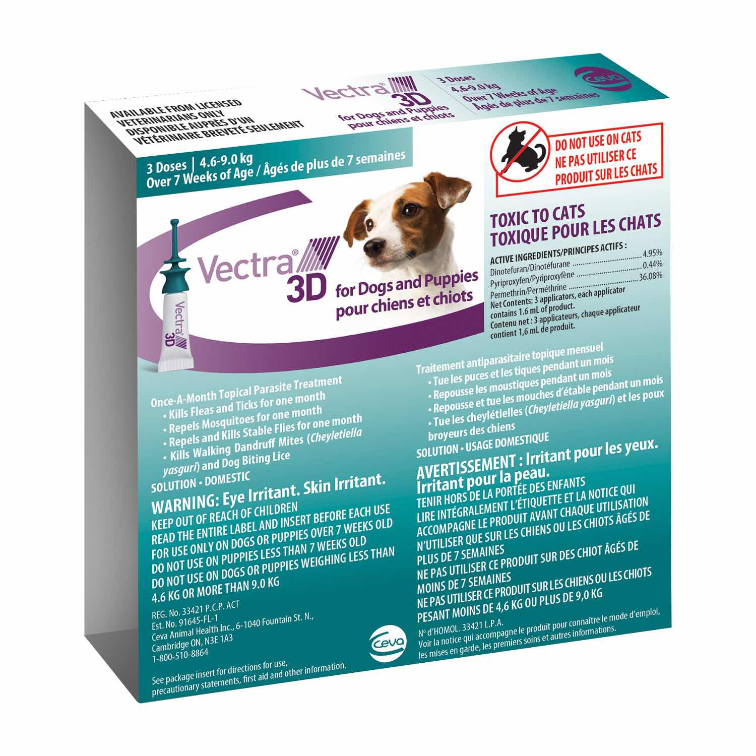 Vectra 3D for Dogs and Puppies (Aqua) (4.6 - 9 kg) Pack of 3