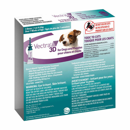 Vectra 3D for Dogs and Puppies (Aqua) (4.6 - 9 kg) Pack of 3