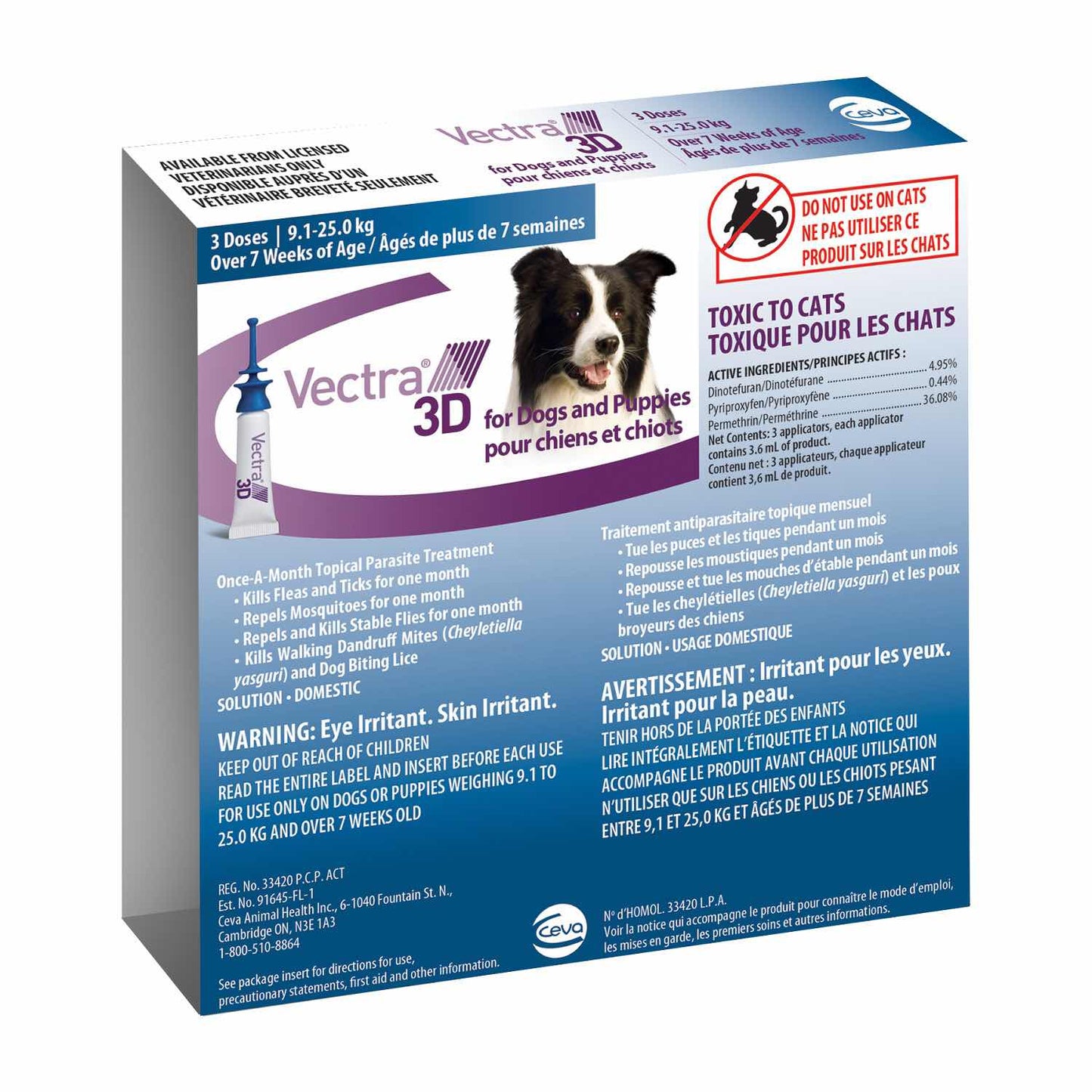 Vectra 3D for Dogs and Puppies (Blue) (9.1 - 25 kg) Pack of 3
