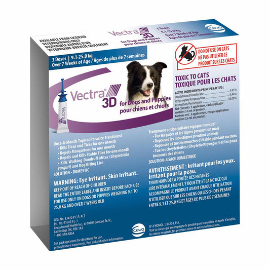 Vectra 3D for Dogs and Puppies (Blue) (9.1 - 25 kg) Pack of 3