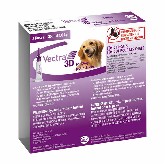 Vectra 3D for Dogs and Puppies (Purple) (25.1 - 43 kg) Pack of 3