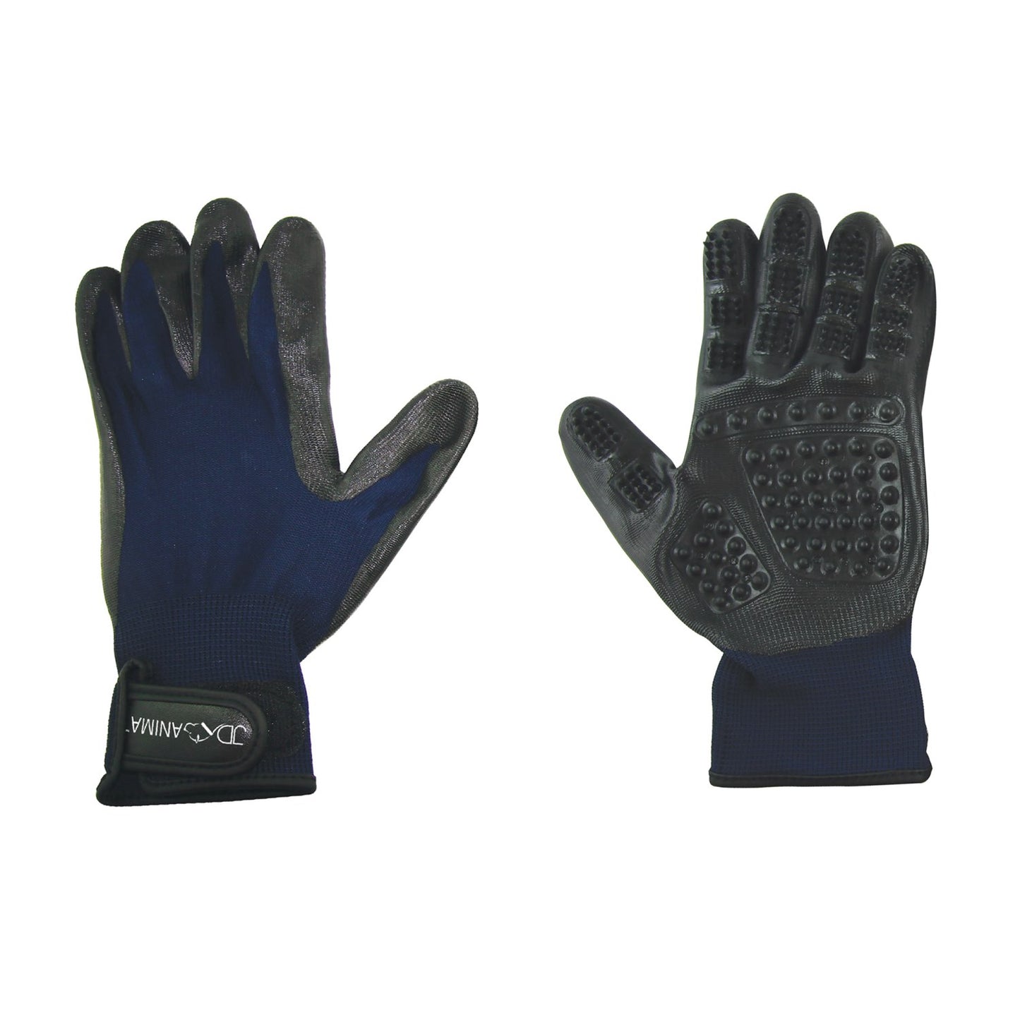2in1 Grooming Gloves for Cats (Blue) Kit of 2 Gloves, Navy Blue, Medium