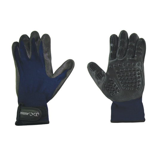 2in1 Grooming Gloves for Cats (Blue) Kit of 2 Gloves, Navy Blue, Medium