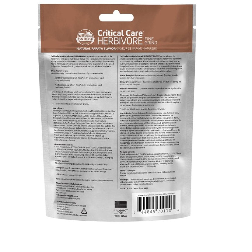 Critical Care Herbivore Fine Grind (Papaya) 100 g Pouch - additional product view 2