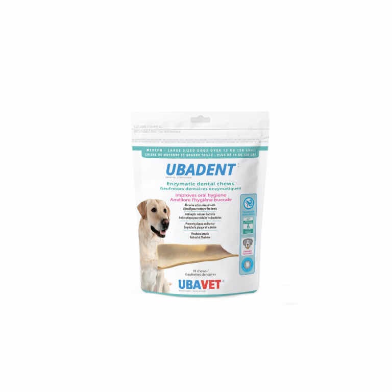 Ubadent Enzymatic Dental Chews for Dogs (Original) Bag of 18 Chews, Large