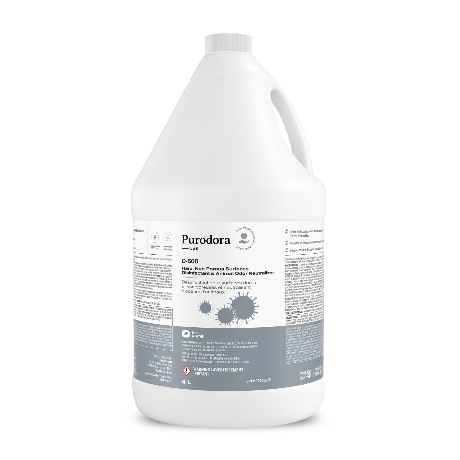 D - 500 Hard Surfaces Disinfectant & Animal Odor Neutralizer 4 L Jug