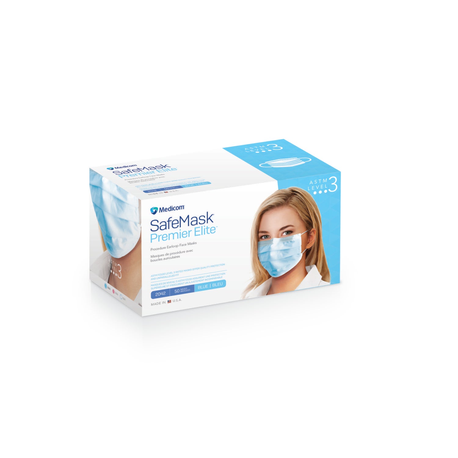 SafeMask Premier Elite Earloop Mask (Blue) Box of 50 Masks