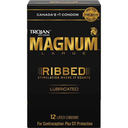 Trojan Magnum Ribbed Large Size Lubricated Condoms front package