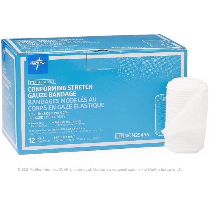 Sterile Conform Stretch Gauze Bandage Box of 12 Rolls 2 in x 75 in