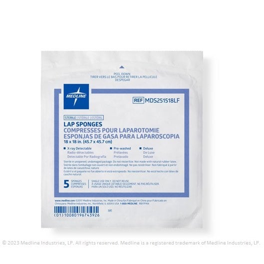 Laparotomy Sponge Sterile Pre - Washed (X - Ray) for Farm Animals Pack of 5 Units 18 in x 18 in