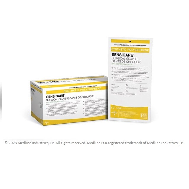 Glove Surgical Polyisoprene SensiCare Powder Free with Aloe Box of 25 Pairs, Clear, 7.5