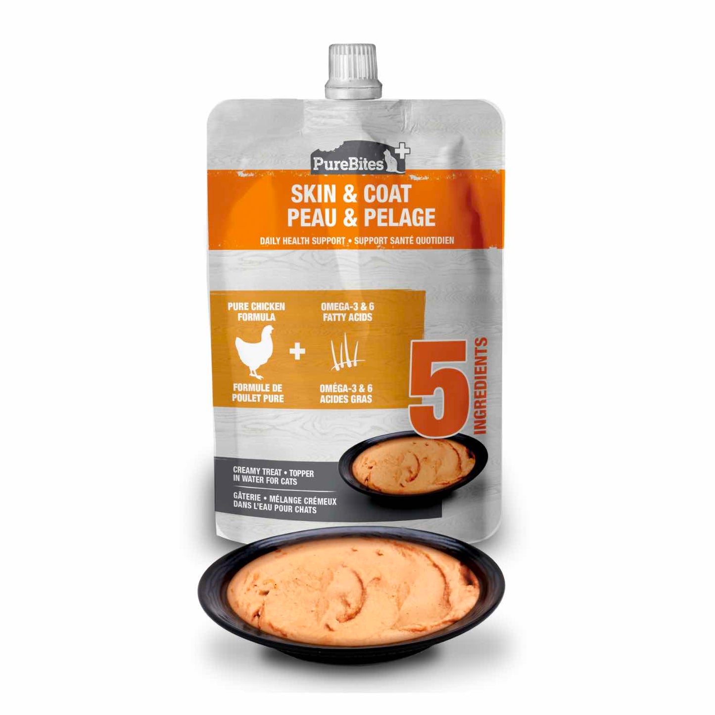 PureBites+ Skin & Coat Creamy Cat Treat for Cats (Chicken) 71 g Pack of 15 Pouchs