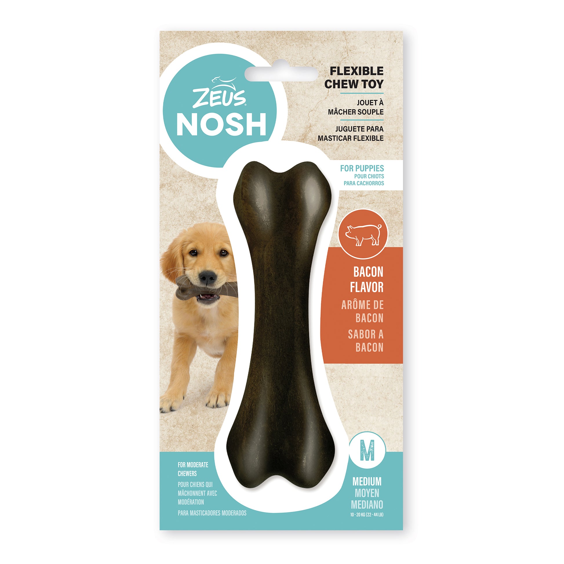 Nosh Dog Flexible Chew Toy for Dogs (Bacon) 1 Chew, Medium
