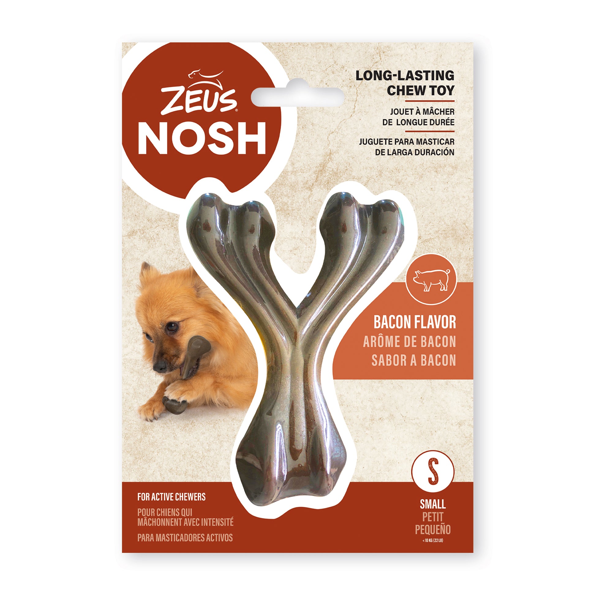 Nosh Wishbone Strong Chew Dog Toy for Dogs (Bacon) 1 Chew, Small