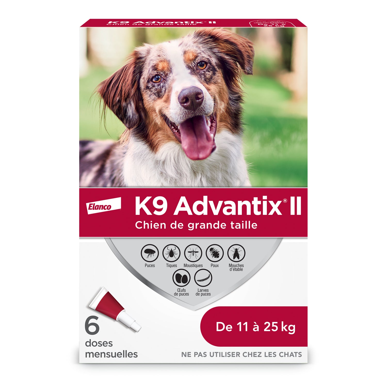 K9 Advantix II for Dogs (Red) (11 - 25 kg) Pack of 6, 2.5 mL