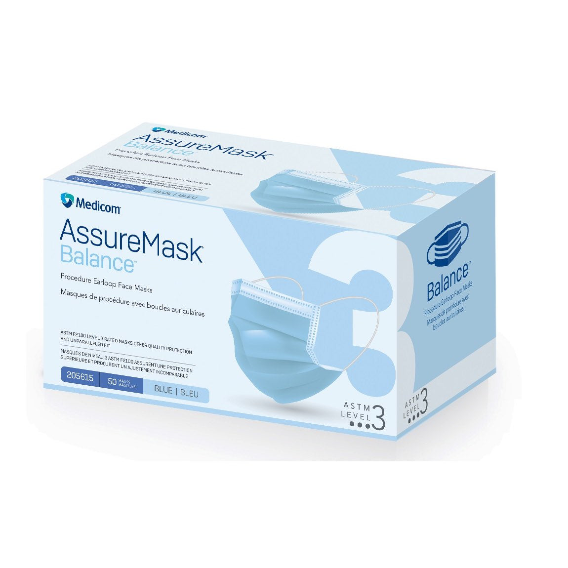 Procedure Face Mask AssureMask Balance with Earloops Level 3 for Farm Animals (Blue) Pack of 50