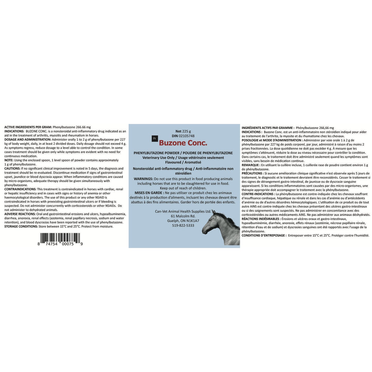 Buzone Conc. Powder for Horses 225 g Jar 266,66 mg / g