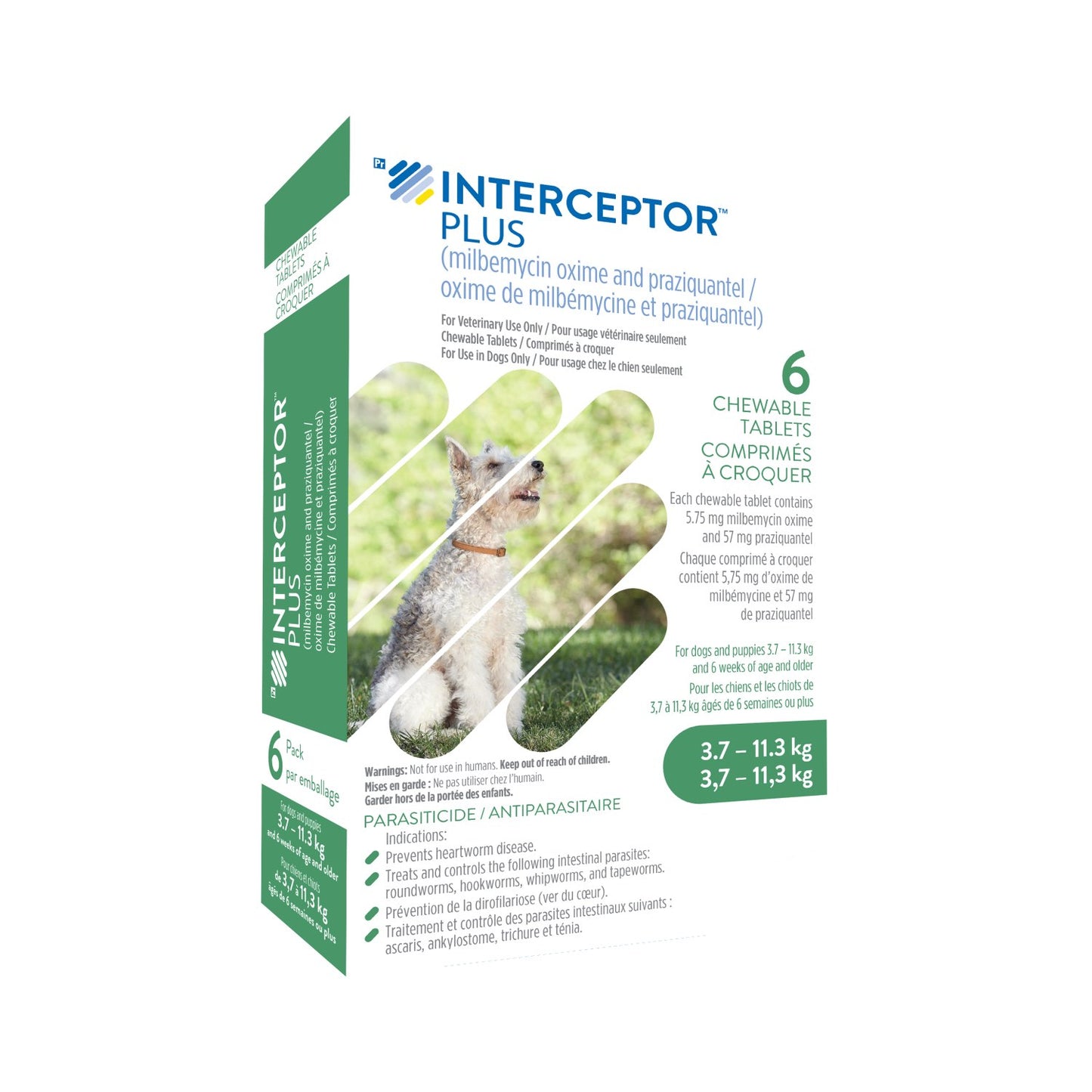 Interceptor Plus Chewable Tablet for Dogs, 3.7-11.3 kg (Green), 6 Chews - product image 2