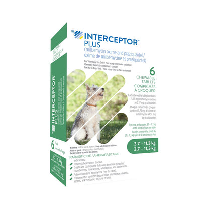 Interceptor Plus Chewable Tablet for Dogs, 3.7-11.3 kg (Green), 6 Chews - product image 2
