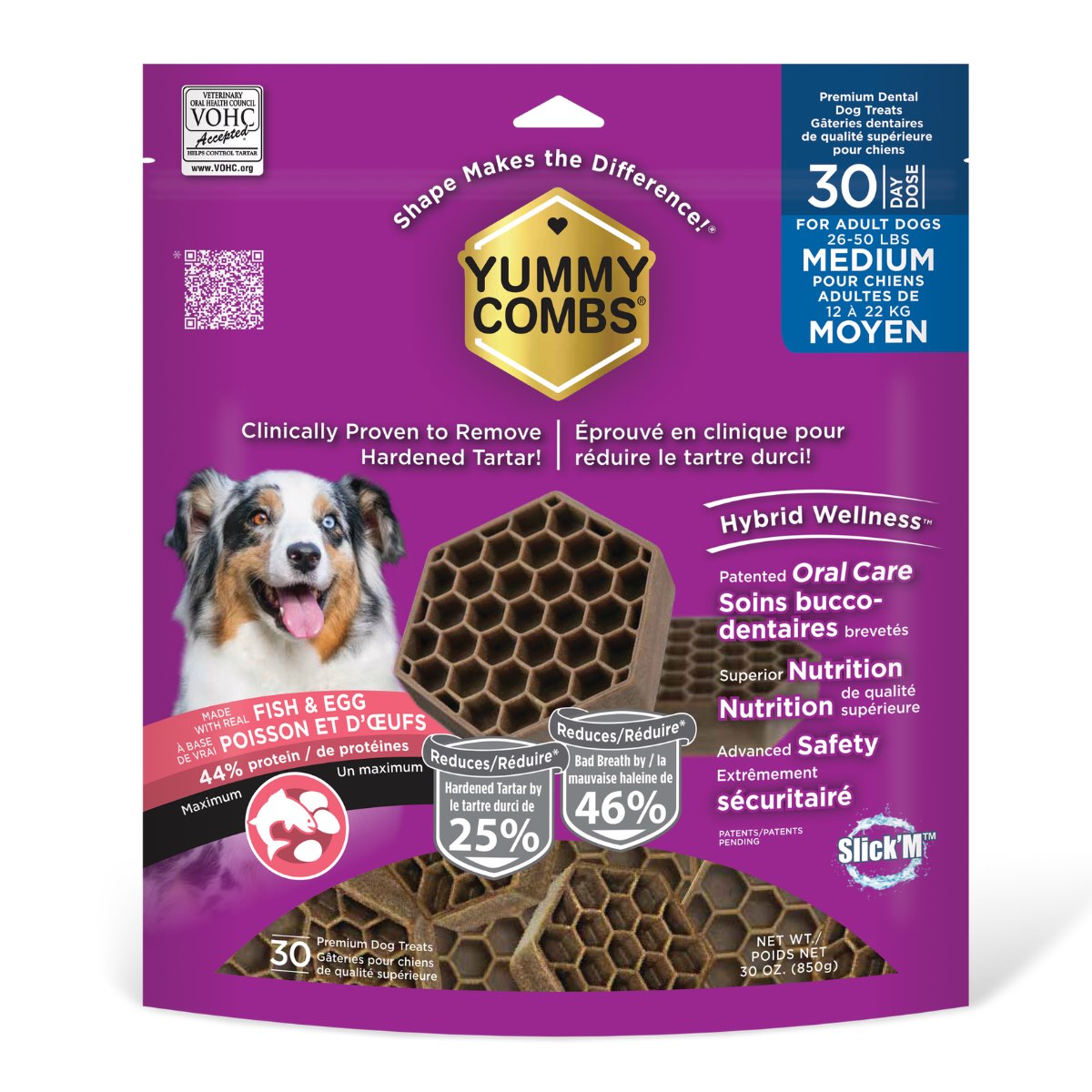 Yummy Combs Dental Treats for Medium Dogs (Fish and Egg) 30 Doses