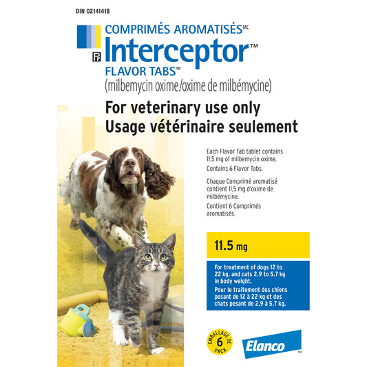 Interceptor Flavor Tabs for Cats and Dogs for Dogs and Cats Chewable Tablets 1 Box of 6 Tablets