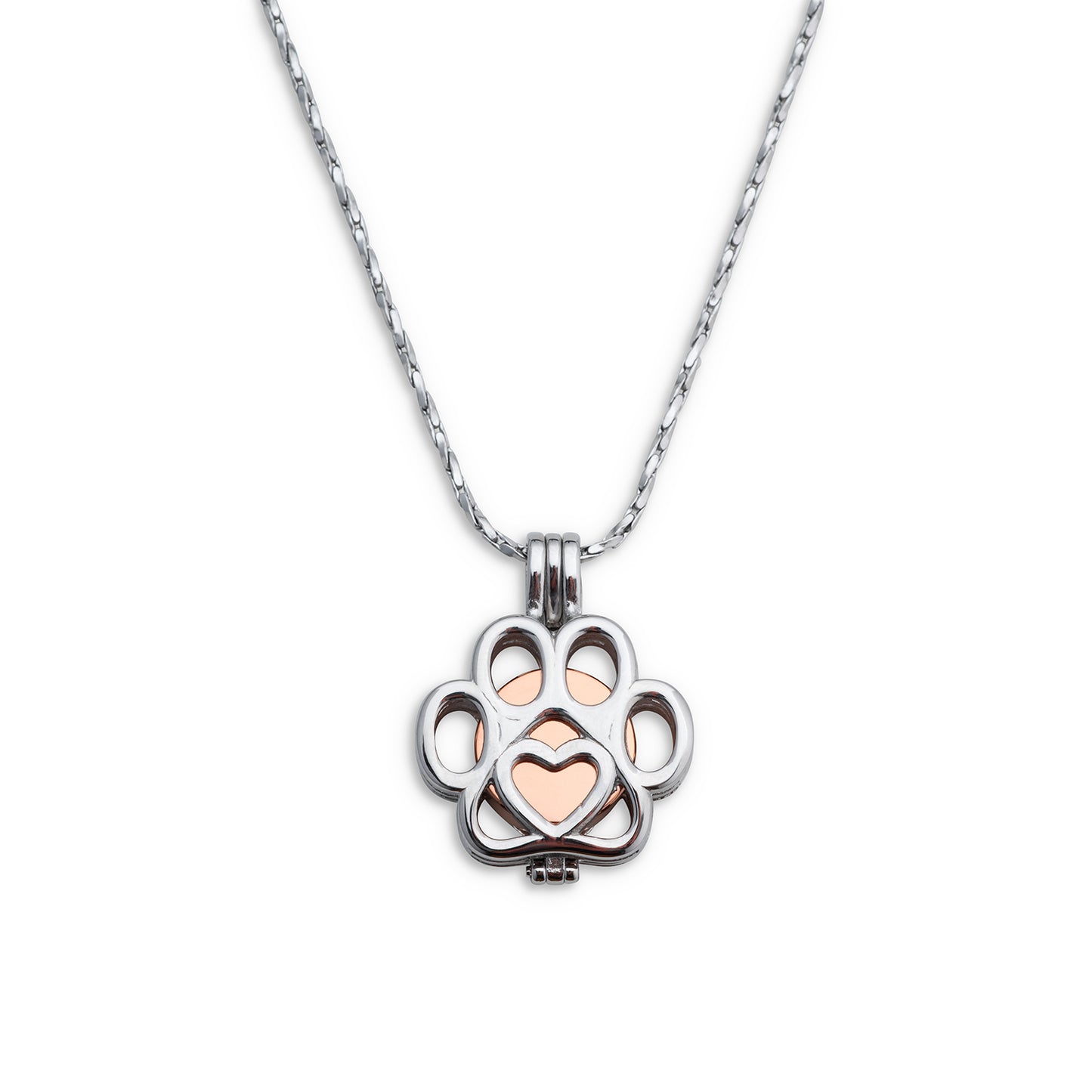 Cremation Pendant - Rose Gold Paw Print Cage 1 Unit