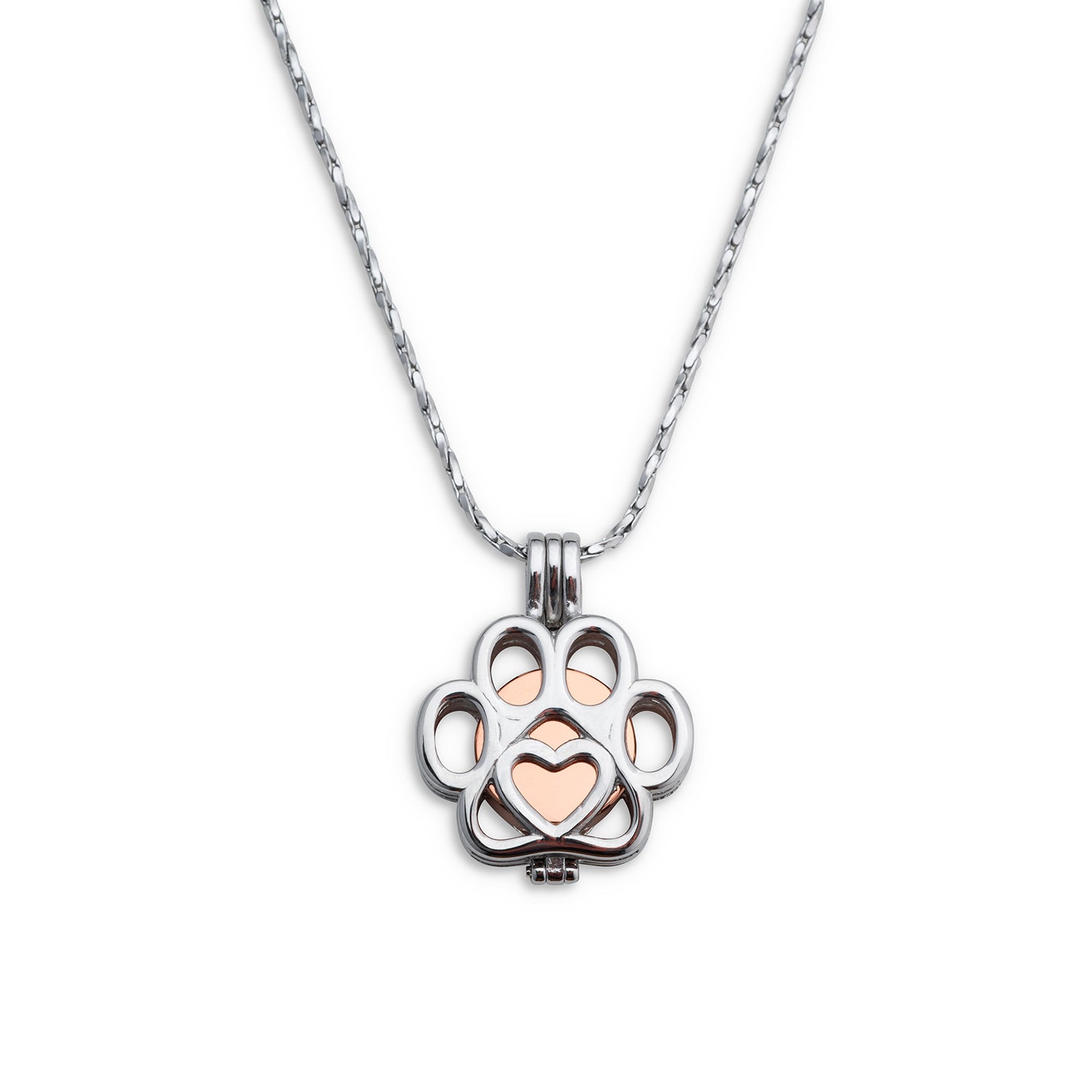Cremation Pendant - Rose Gold Paw Print Cage 1 Unit